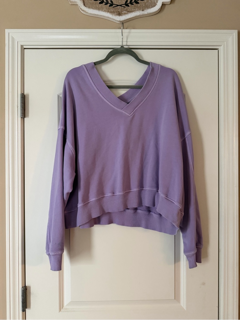 aerie Purple Rib-Knit V-Neck Pullover